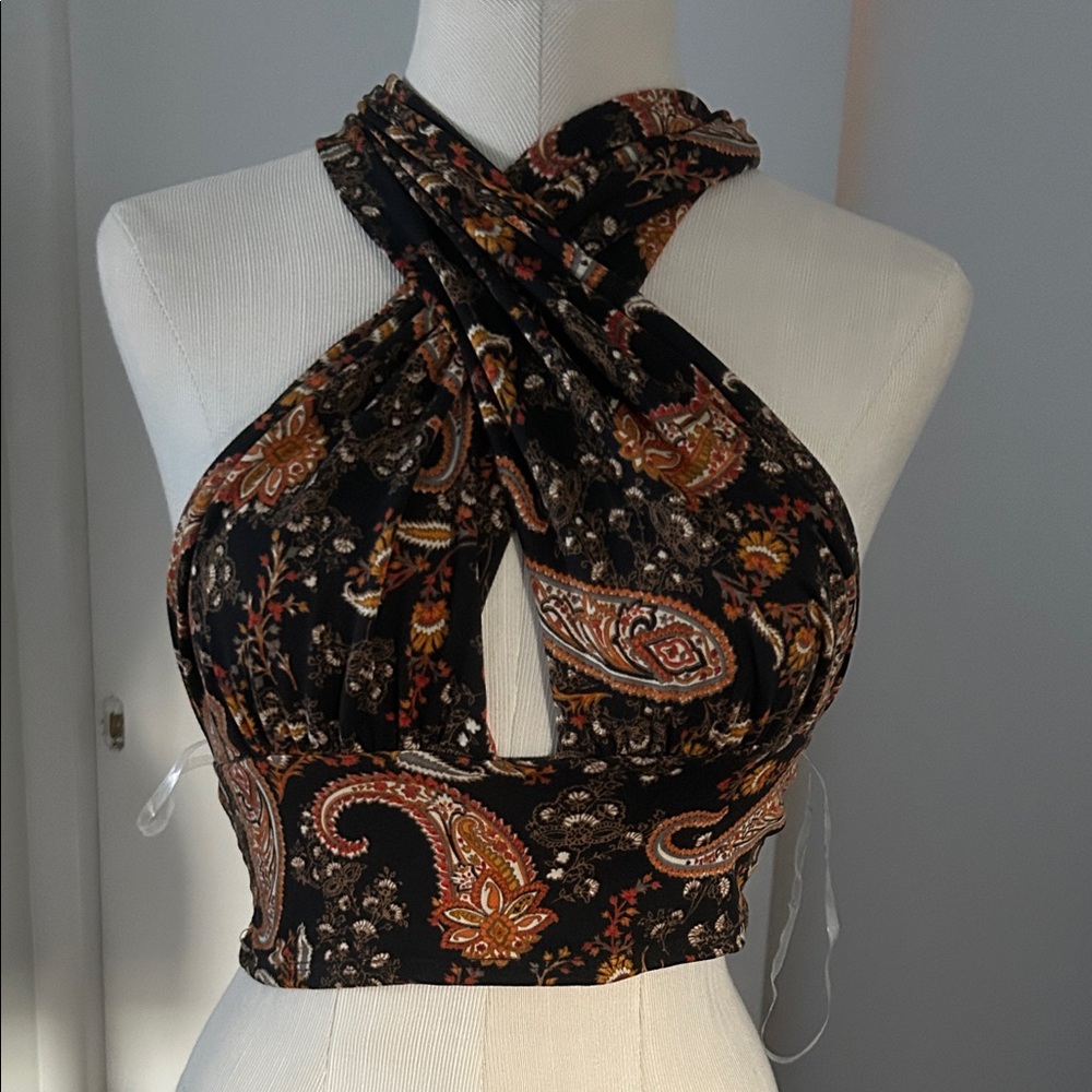 Windsor Black Halter Top with Paisley Print